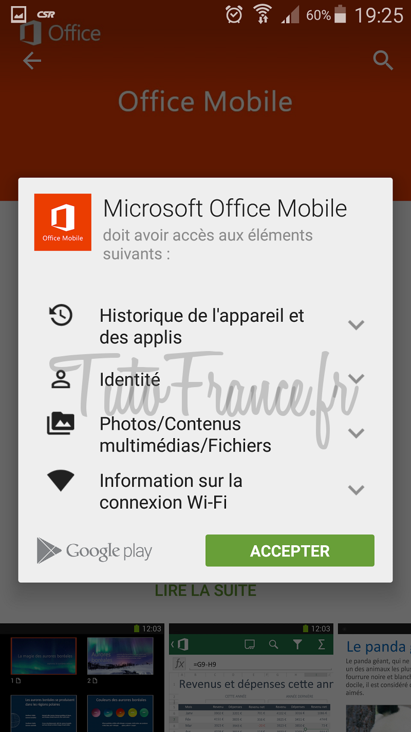 android  ouvrir, modifier un document word, excel avec Office Mobile (4)